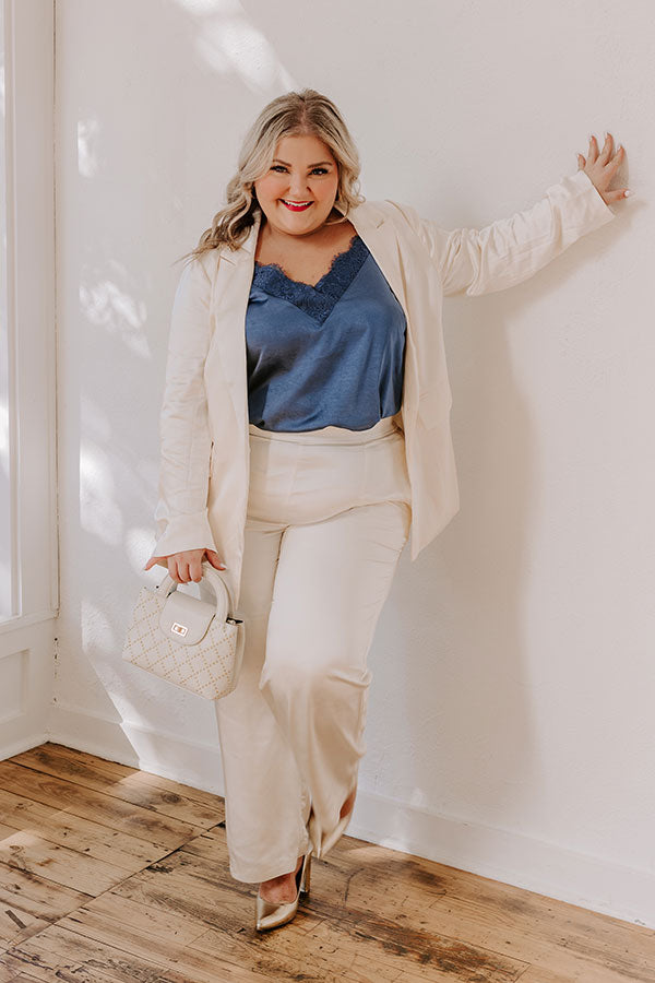 Pouring Merlot Satin Blazer In Cream Curves