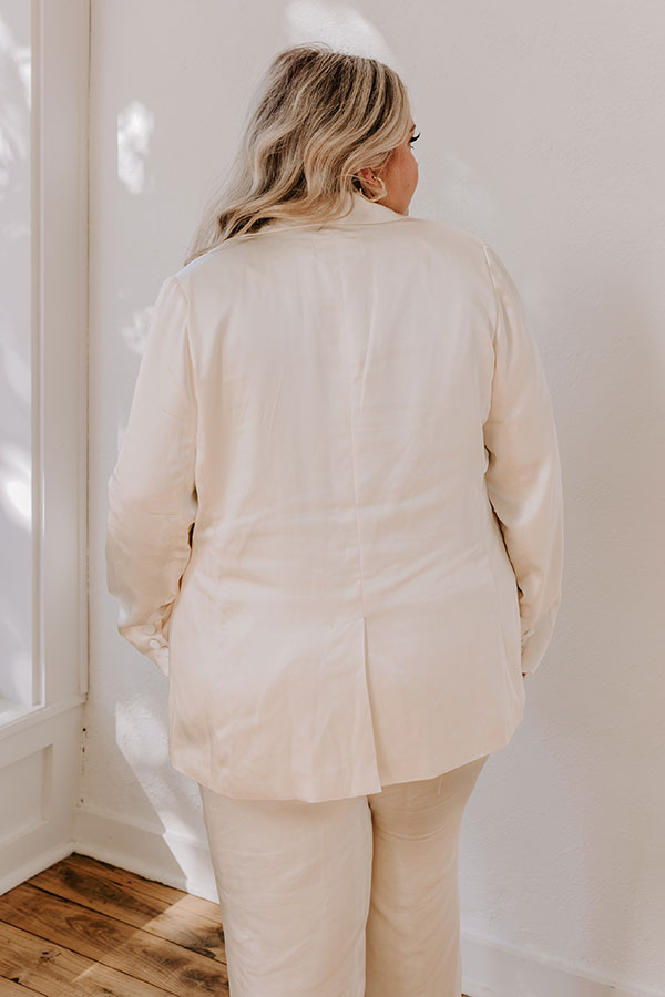 Pouring Merlot Satin Blazer In Cream Curves