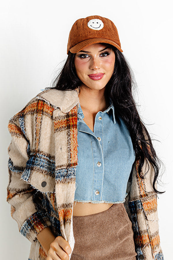 Remember To Smile Corduroy Baseball Cap in Brown