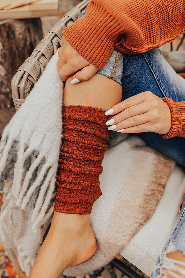 Cozy Outing Waffle Knit Leg Warmers In Rust