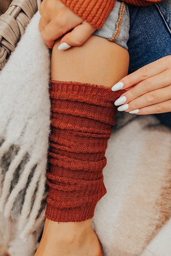 Cozy Outing Waffle Knit Leg Warmers In Rust