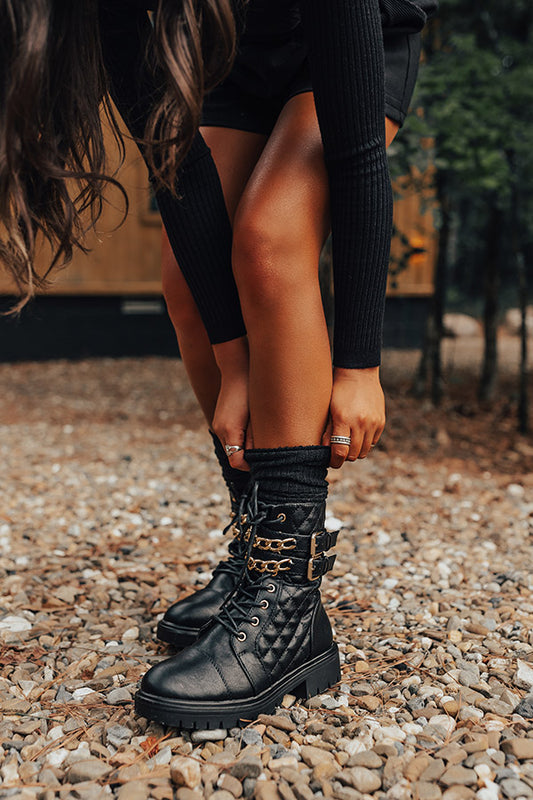 Cozy Outing Waffle Knit Leg Warmers In Black