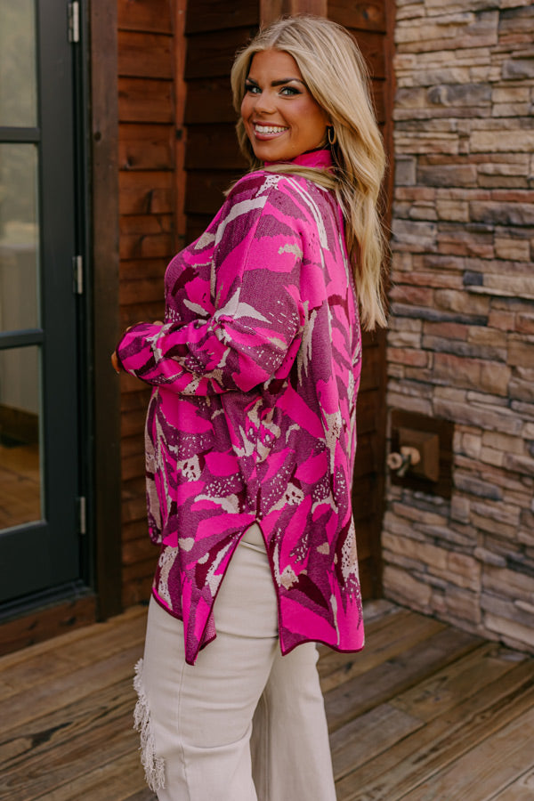 Touch Of Fall Sweater Top in Hot Pink Curves