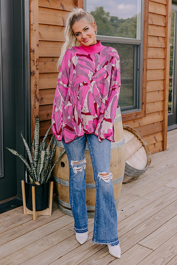 Touch Of Fall Sweater Top in Hot Pink