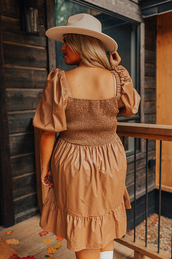Naturally Radiant Faux Leather Smocked Dress Curves