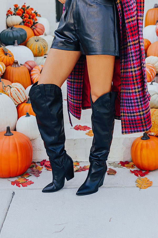 The Ava Faux Leather Thigh High Boot In Black