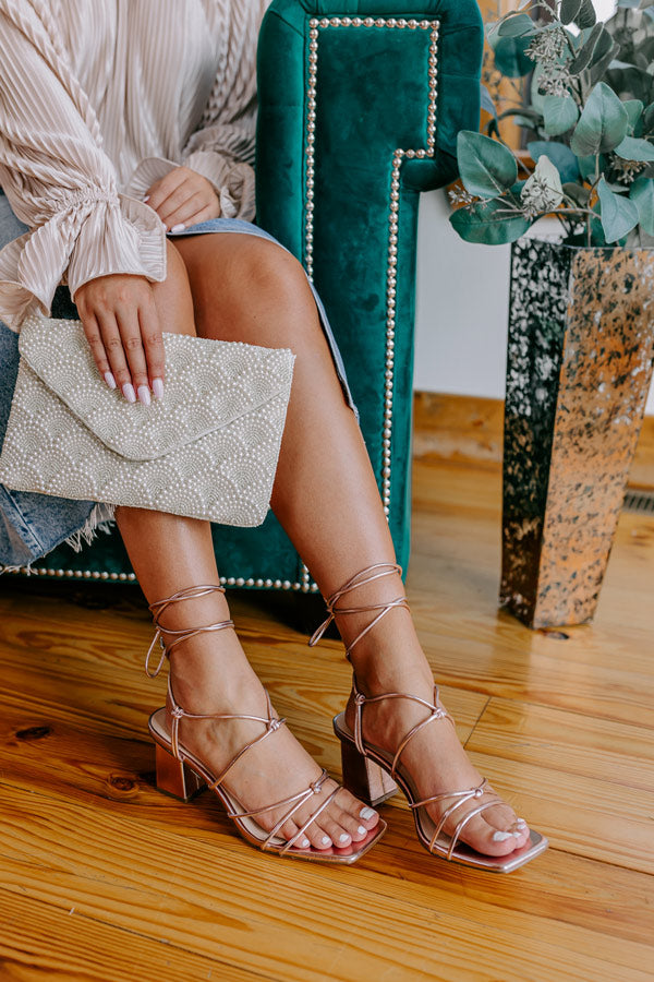 The Catalina Metallic Lace Up Heel In Pink