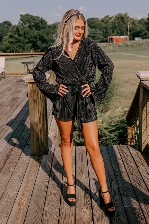Flirtatious Outing Pleated Romper In Black