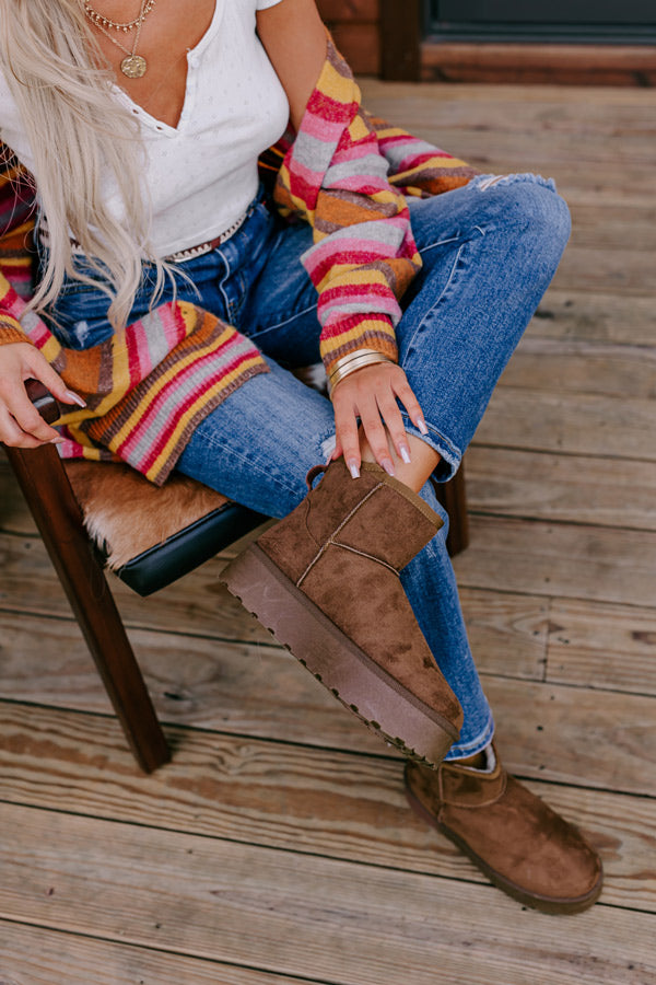 The Arabella Faux Suede Platform Boot In Chestnut