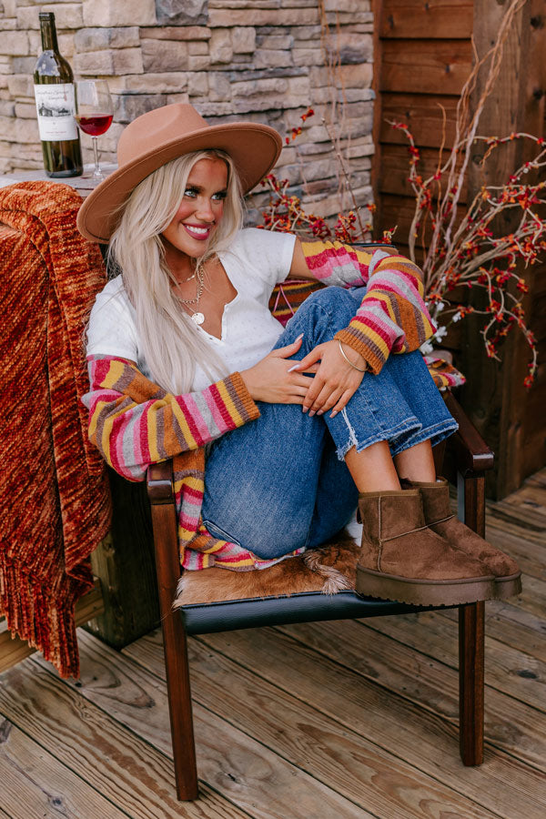 The Arabella Faux Suede Platform Boot In Chestnut