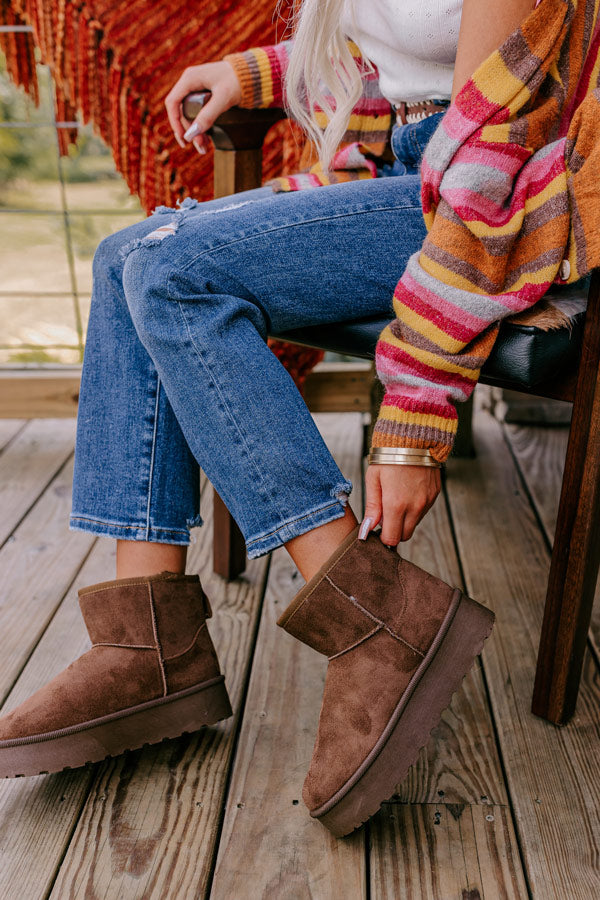The Arabella Faux Suede Platform Boot In Chestnut