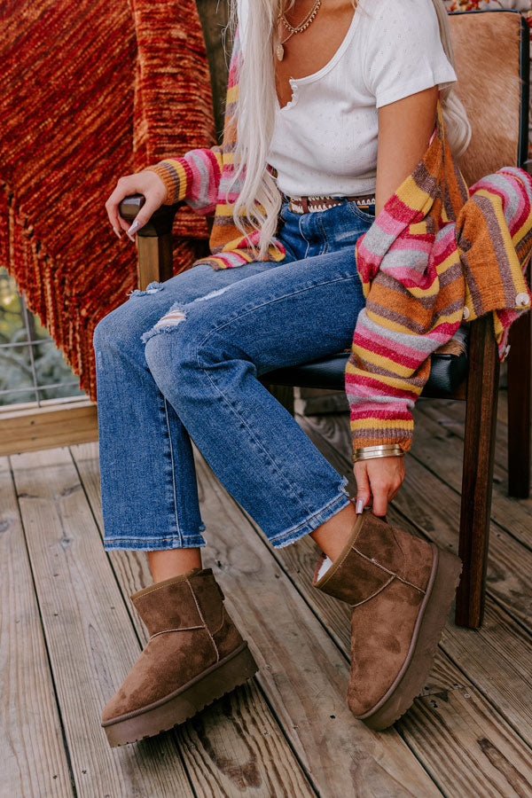 The Arabella Faux Suede Platform Boot In Chestnut