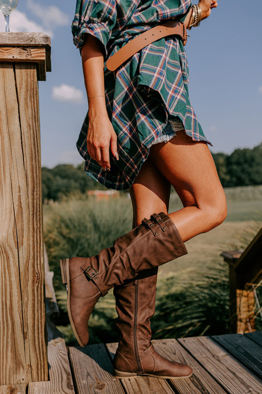 The Gilian Faux Leather Boot In Chestnut
