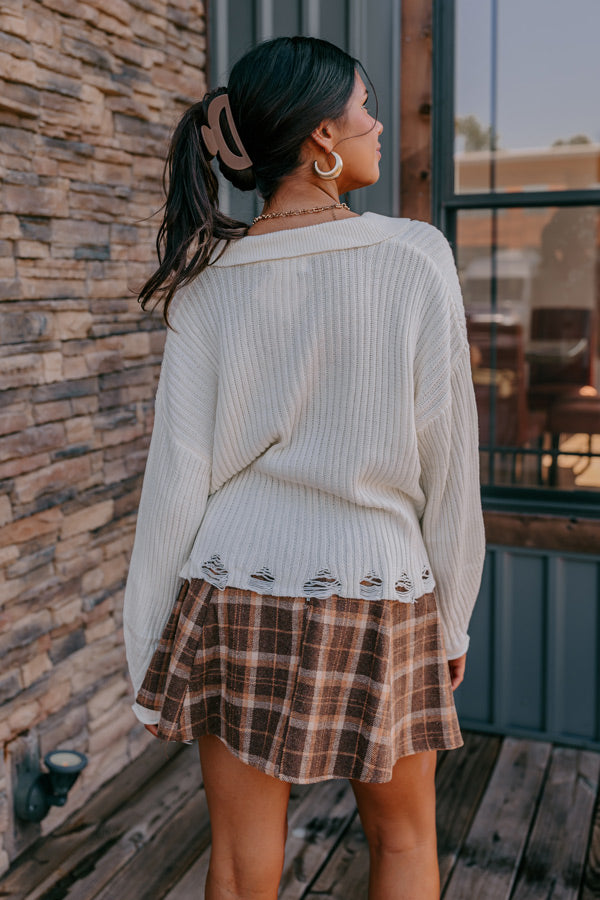 Best Version Distressed Sweater in Ivory