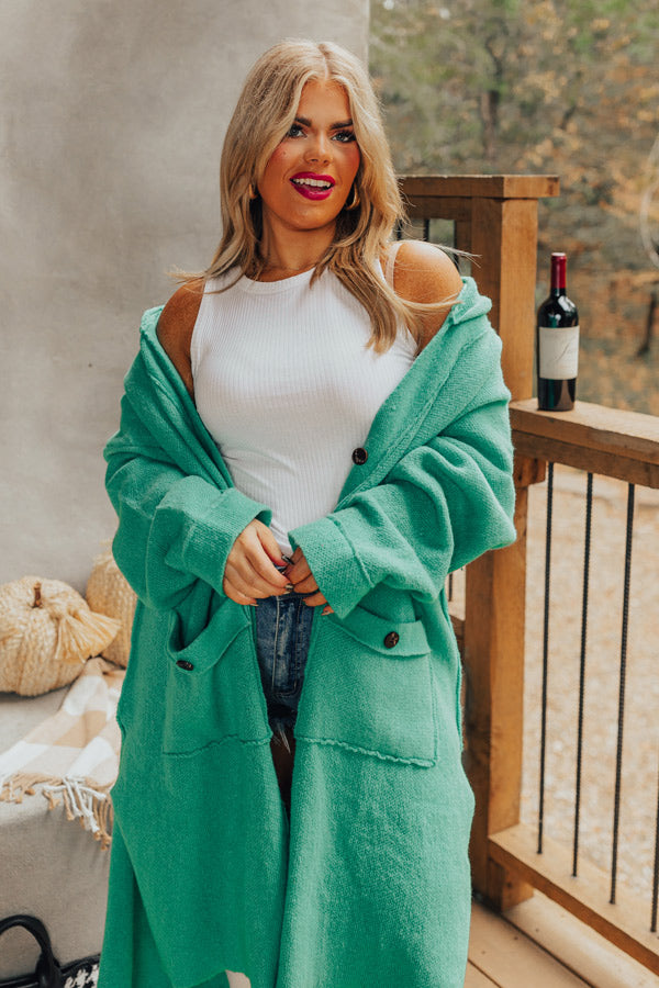 Start The Bonfire Duster Cardigan In Green Curves