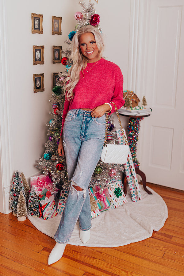 Pair With A Smile Crop Sweater in Hot Pink