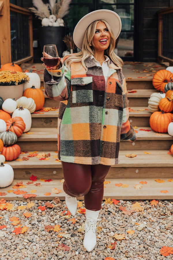 Apple Cider Delight Plaid Jacket In Orange Curves