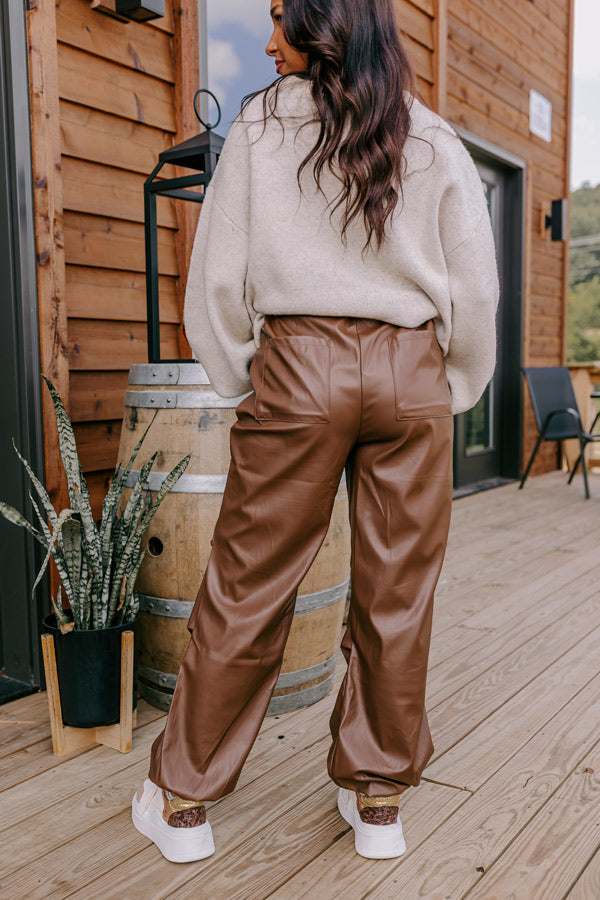 The Aubrey High Waist Faux Leather Pants In Chocolate