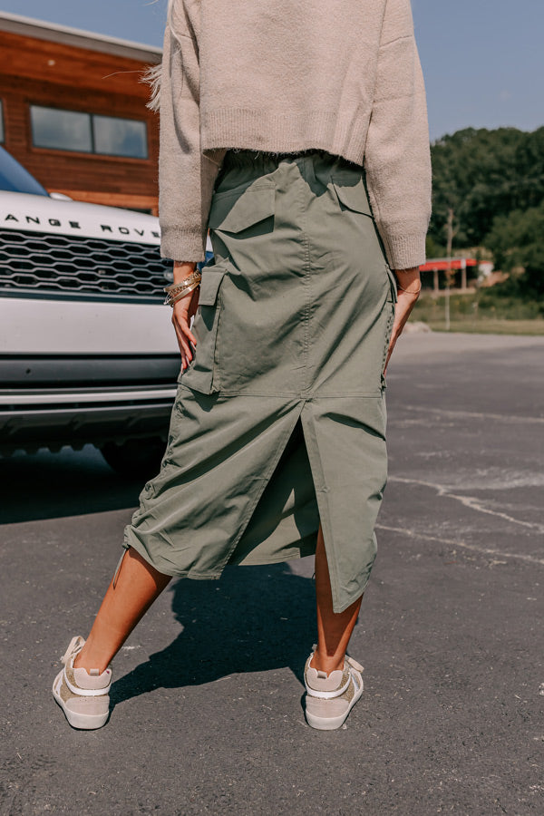 Cool Energy Cargo Midi Skirt in Sage
