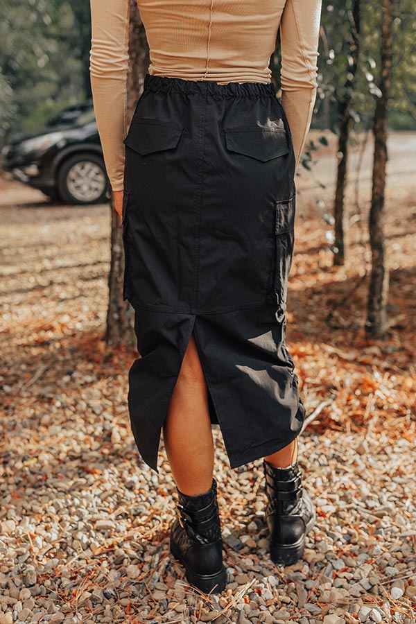 Cool Energy Cargo Midi Skirt in Black