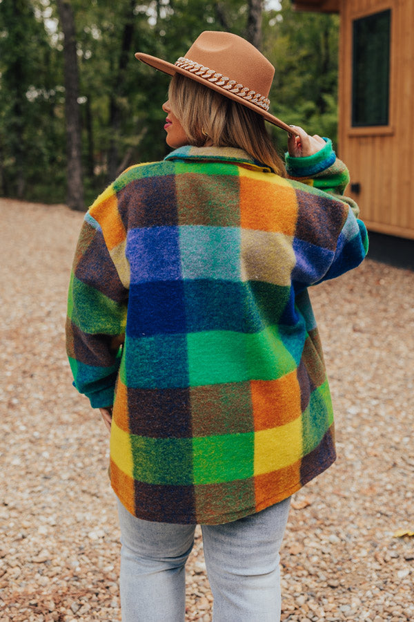 Apple Cider Delight Plaid Jacket In Blue Curves