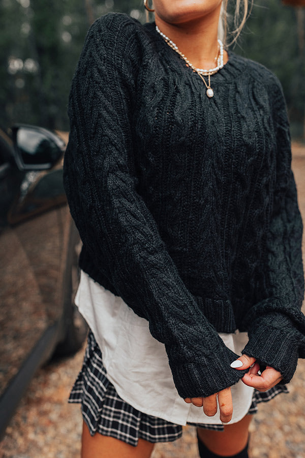 Thriving Weekend Cable Knit Sweater Top In Black