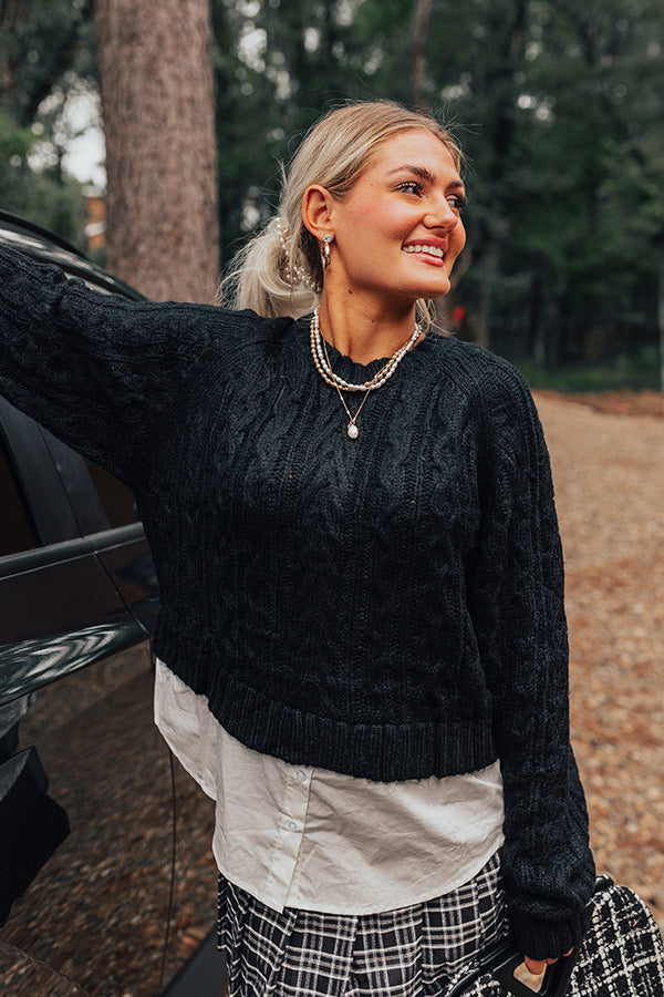 Thriving Weekend Cable Knit Sweater Top In Black
