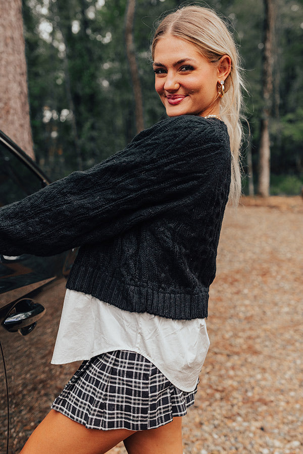 Thriving Weekend Cable Knit Sweater Top In Black