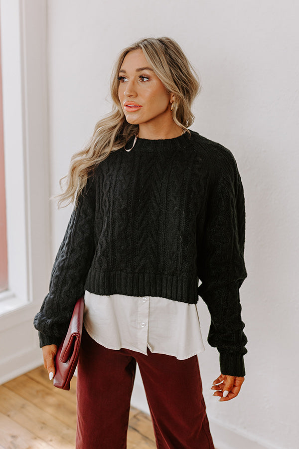 Thriving Weekend Cable Knit Sweater Top In Black