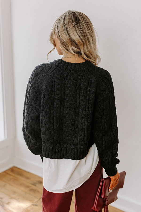 Thriving Weekend Cable Knit Sweater Top In Black