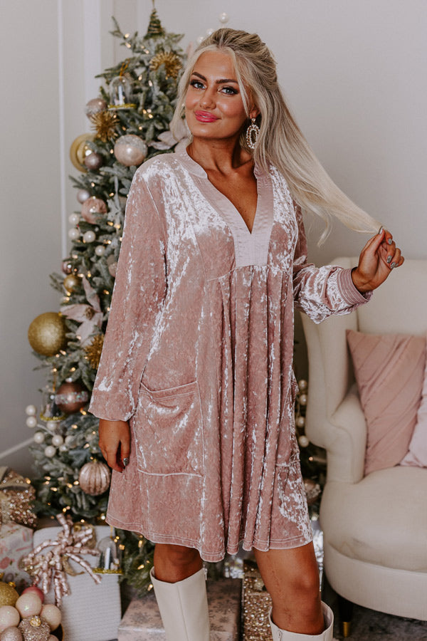 Midnight Kiss Velvet Mini Dress In Blush