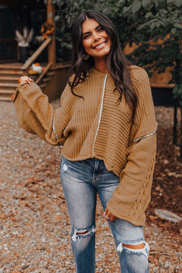Toasty Times Knit Hoodie In Camel