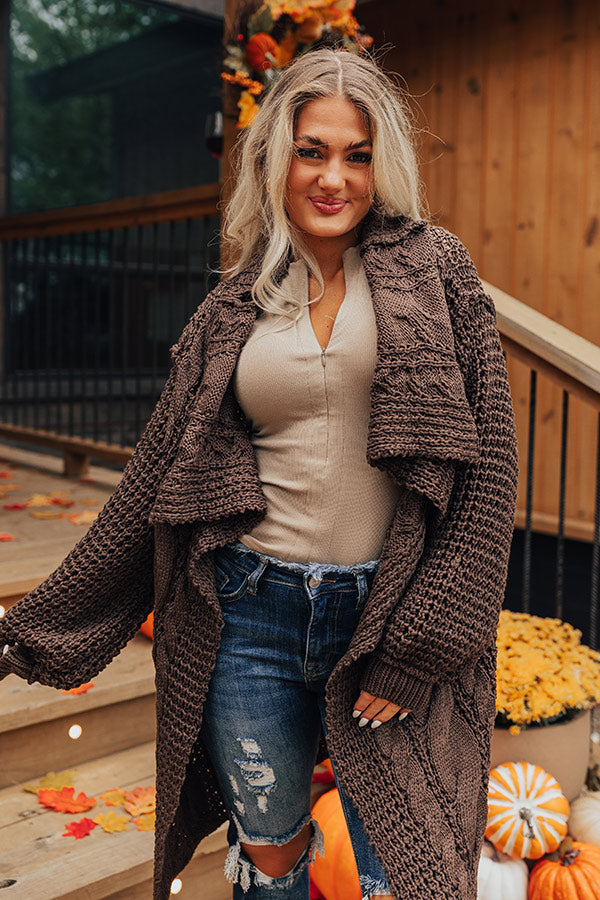 Mountain View Cable Knit Cardigan In Espresso