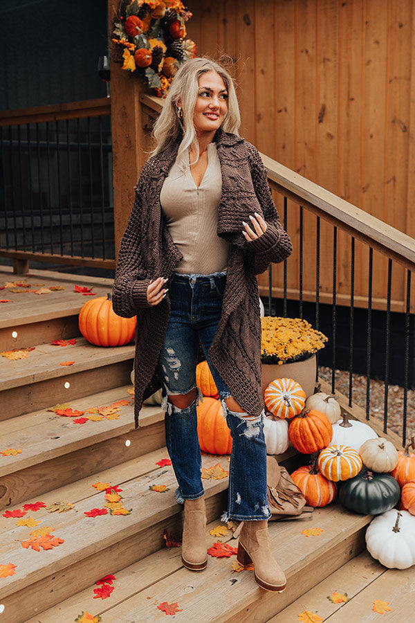 Mountain View Cable Knit Cardigan In Espresso