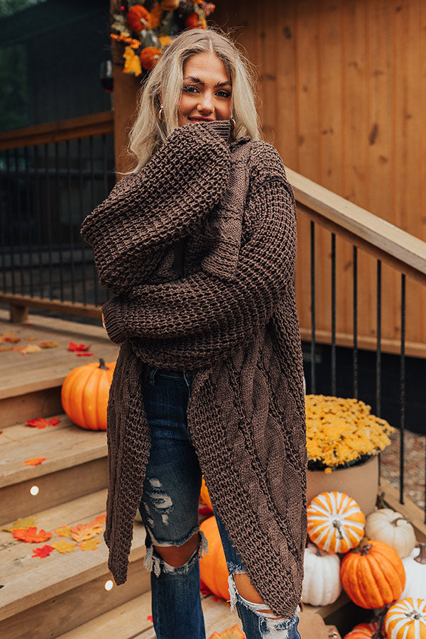 Mountain View Cable Knit Cardigan In Espresso