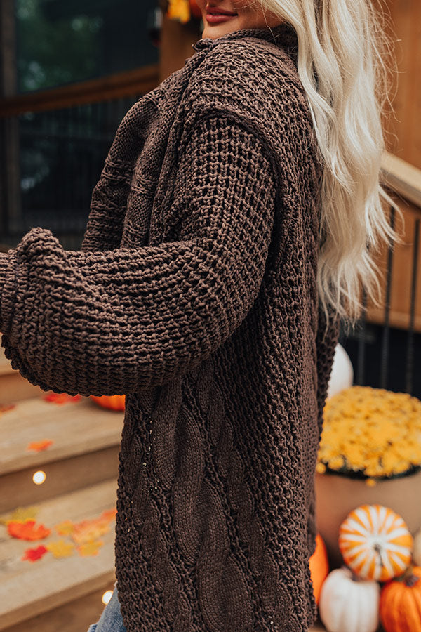 Mountain View Cable Knit Cardigan In Espresso
