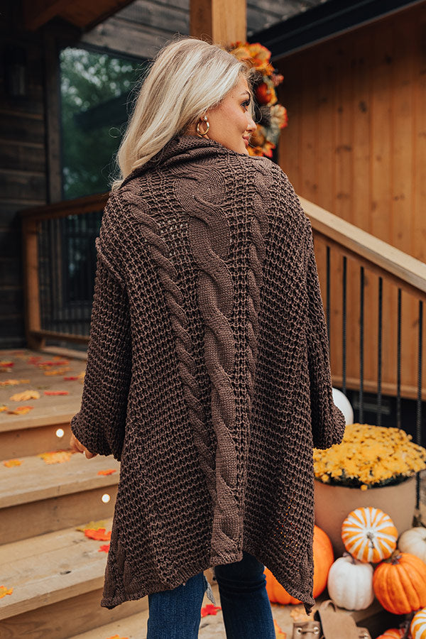 Mountain View Cable Knit Cardigan In Espresso