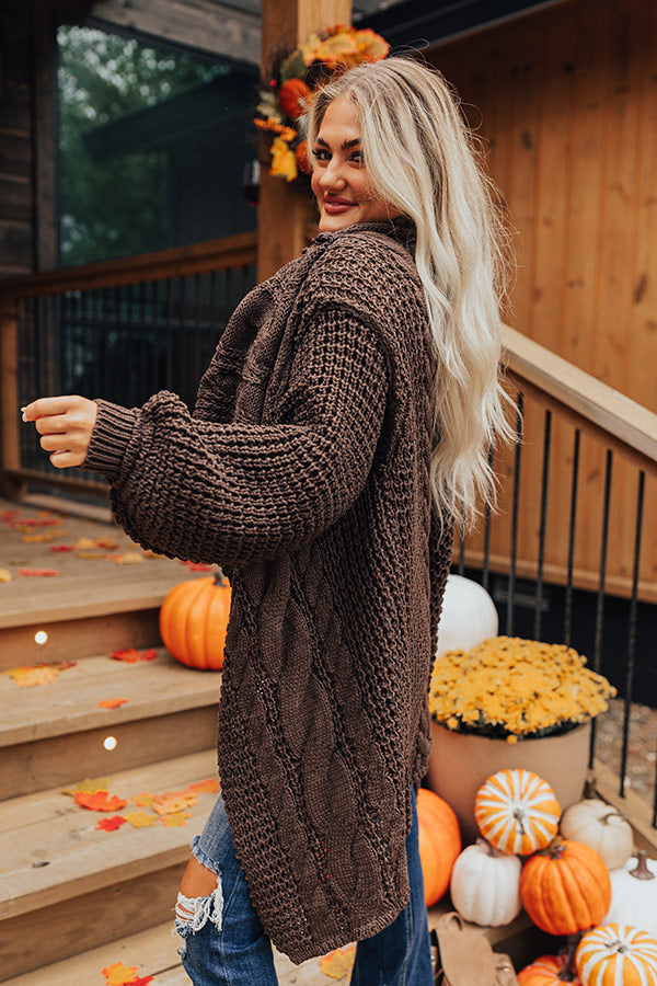 Mountain View Cable Knit Cardigan In Espresso