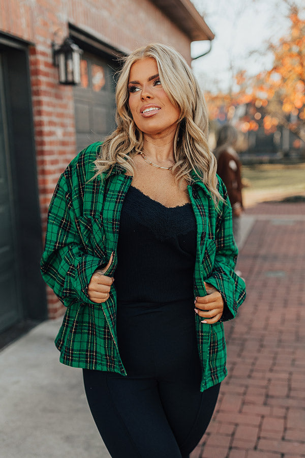 Evergreen State Of Mind Plaid Jacket In Green Curves