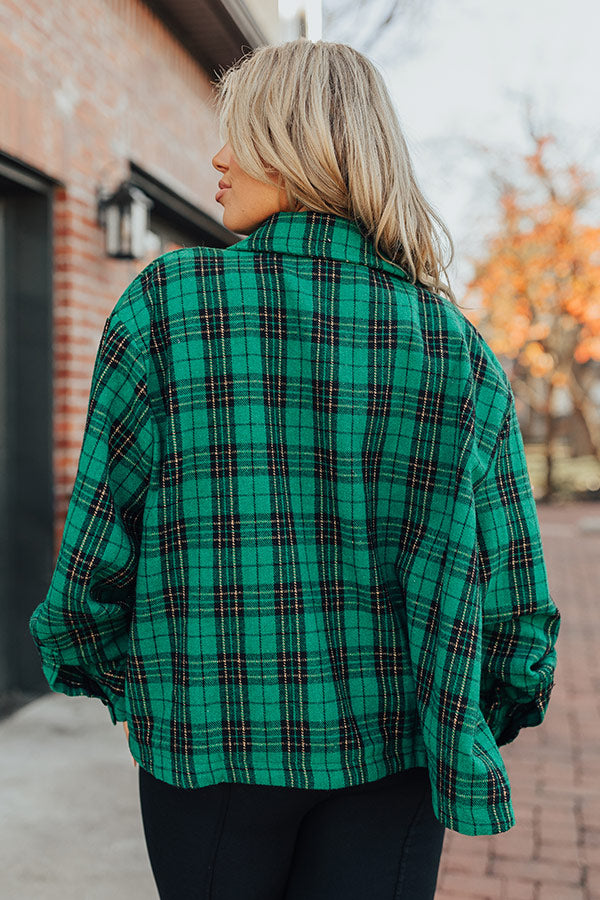 Evergreen State Of Mind Plaid Jacket In Green Curves
