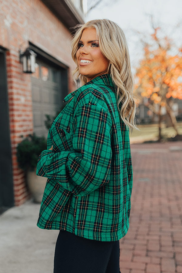 Evergreen State Of Mind Plaid Jacket In Green Curves