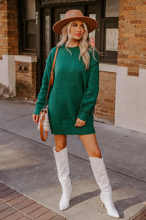 Cafe Cuddles Sweater Dress in Hunter Green