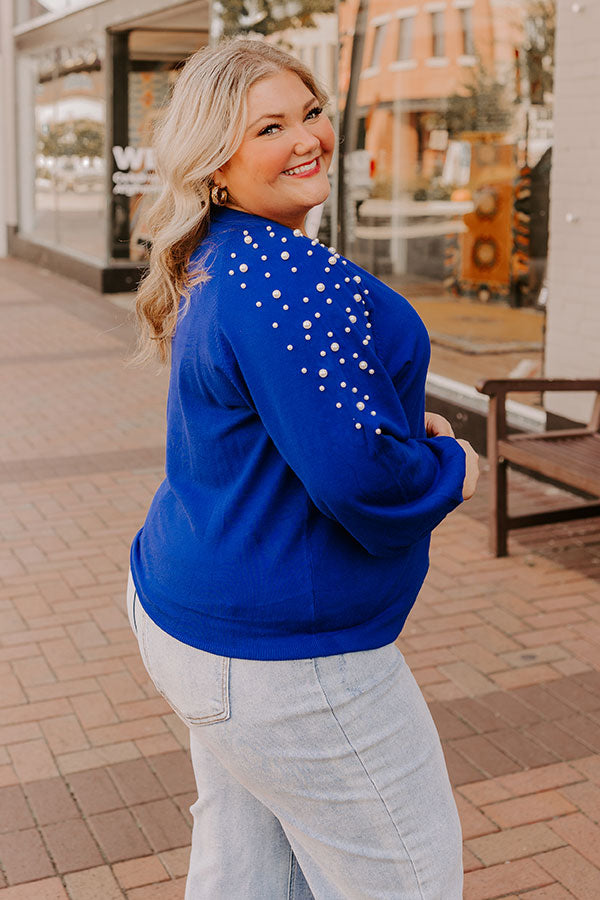 Feeling Spontaneous Embellished Sweater Top In Royal Blue Curves