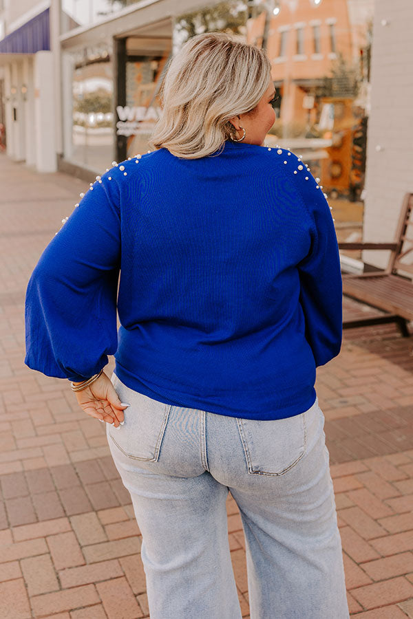 Feeling Spontaneous Embellished Sweater Top In Royal Blue Curves