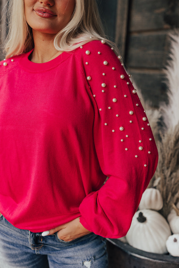Feeling Spontaneous Embellished Sweater Top In Hot Pink