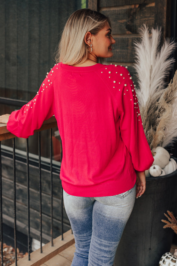 Feeling Spontaneous Embellished Sweater Top In Hot Pink