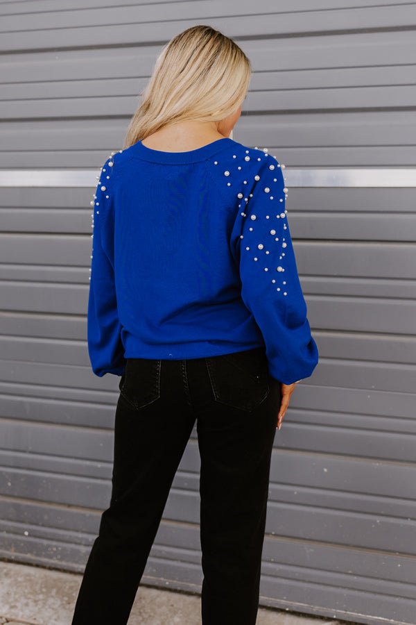 Feeling Spontaneous Embellished Sweater Top In Royal Blue