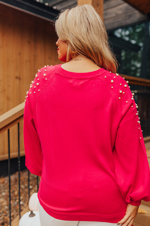 Feeling Spontaneous Embellished Sweater Top In Hot Pink Curves