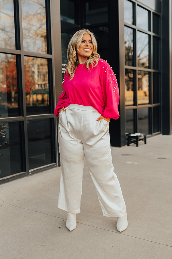 Feeling Spontaneous Embellished Sweater Top In Hot Pink Curves
