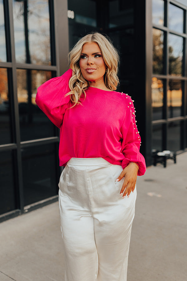 Feeling Spontaneous Embellished Sweater Top In Hot Pink Curves